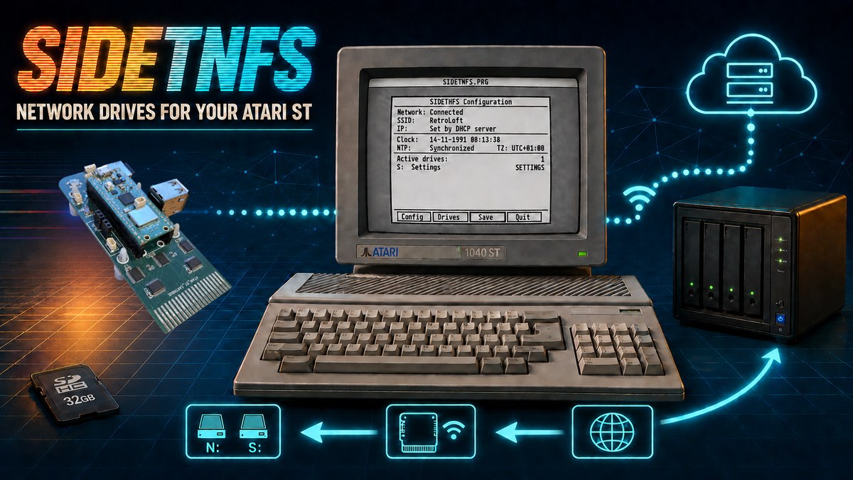 SideTNFS — network drives for your Atari ST, powered by SidecarTridge and a Raspberry Pi Pico W. Click to learn more.